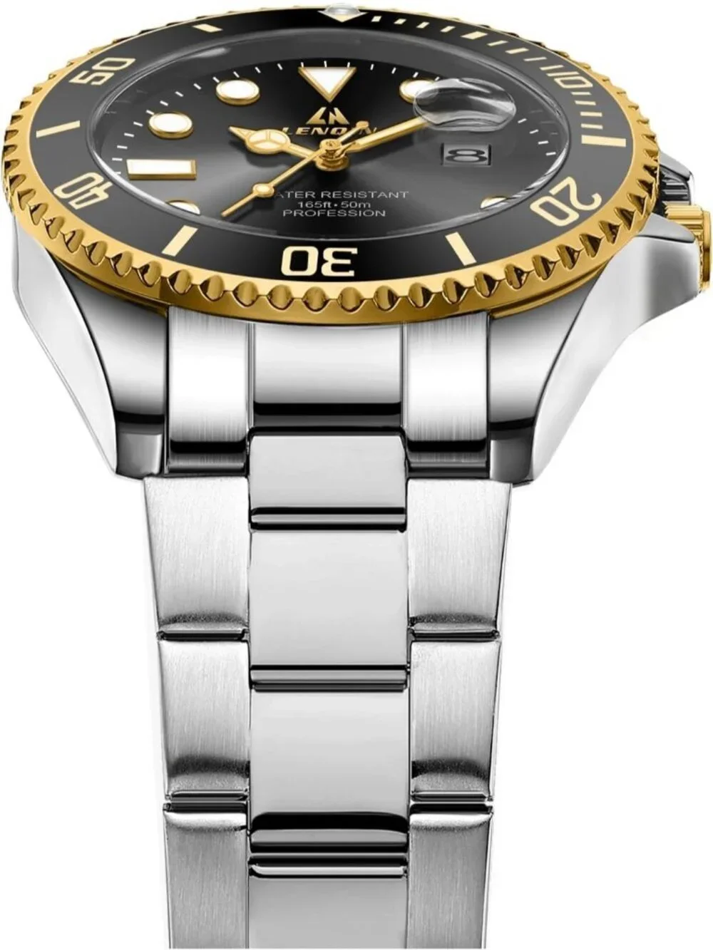 Men's Silver Gold Stainless Steel Analog Quartz Waterproof Luminous Round Watch
